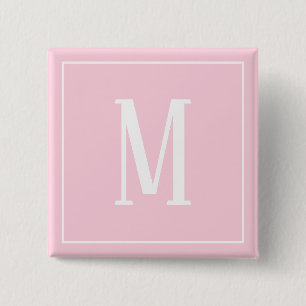 Monogram Wit op Licht Roze Vierkante Knop Button 5,1 Cm