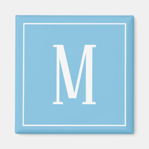Monogram Wit op Lichtblauwe Vierkante Magneet