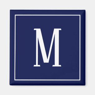 Monogram Wit op Marineblauwe Vierkante Magneet