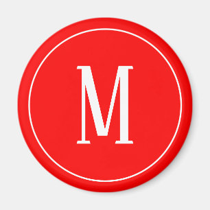 Monogram wit op rode ronde magneet
