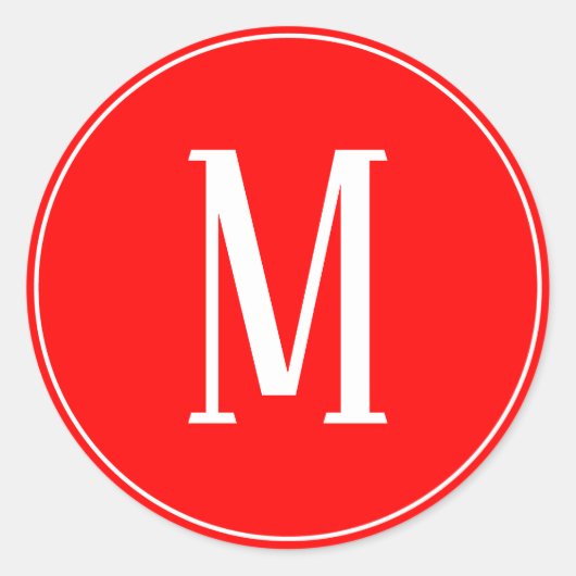 Monogram Wit op Rode Ronde Sticker (Voorkant)