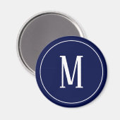 Monogram Wit op Rond Magnet van Marineblauw Magneet (Voorkant / Achterkant)