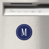 Monogram Wit op Rond Magnet van Marineblauw Magneet (Insitu (Vaatwasser))