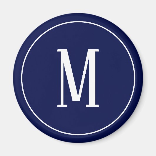 Monogram Wit op Rond Magnet van Marineblauw Magneet (Voorkant)