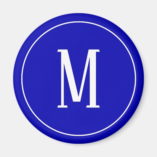 Monogram Wit op Royal Blue Ronde Magneet (Voorkant)