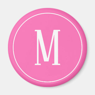 Monogram Wit op Roze Ronde Magneet