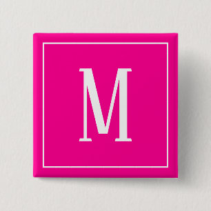 Monogram Wit op Roze Vierkante Knop Button 5,1 Cm