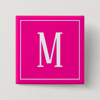 Monogram Wit op Roze Vierkante Knop Button 5,1 Cm