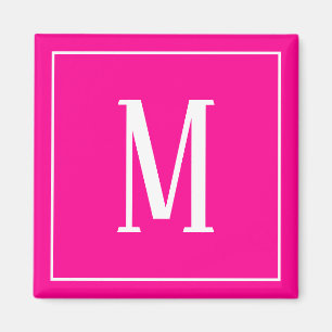 Monogram Wit op Roze Vierkante Magneet
