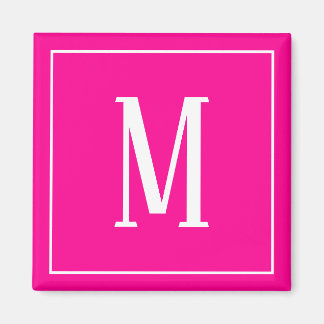 Monogram Wit op Roze Vierkante Magneet