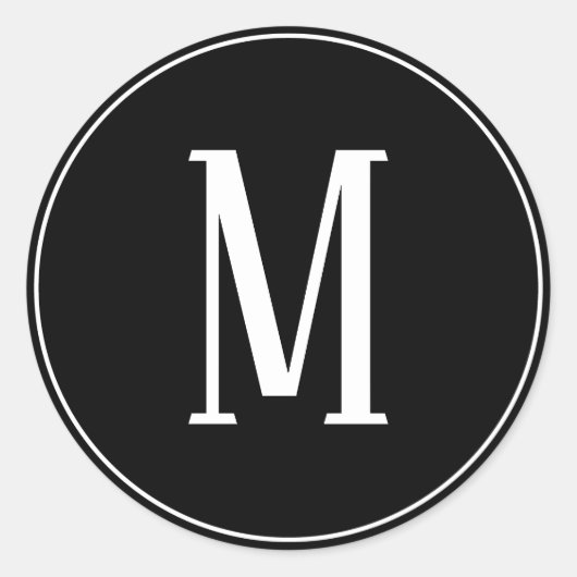 Monogram Wit op Zwarte Ronde Sticker (Voorkant)