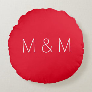 Monogram wit rood met Initialen-paar aanpassen Rond Kussen
