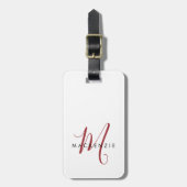 Monogram Wit Rood Modern Minimalistisch Initiaal N Bagagelabel (Voorkant verticaal)
