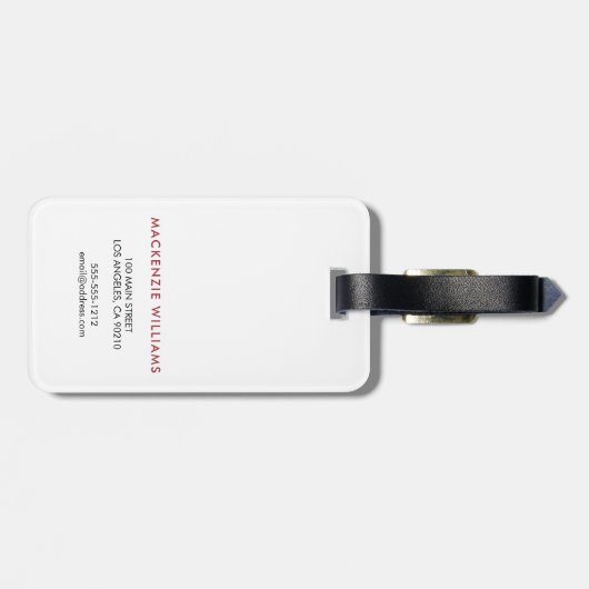 Monogram Wit Rood Modern Minimalistisch Initiaal N Bagagelabel (Achterkant horizontaal)