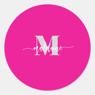 Monogram wit zilver roze persoonlijk ronde sticker