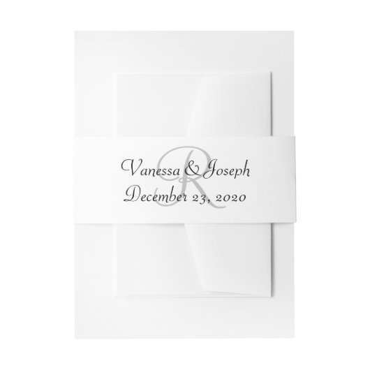 Monogram Wit Zwart Bruiloft Uitnodigingen Wikkel (Voorkant Voorbeeld)