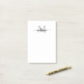 Monogram wit zwart zilver persoonlijk post-it® notes (Op bureau)