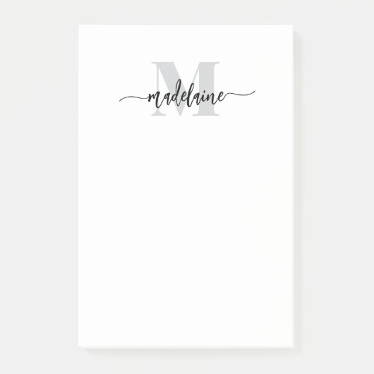 Monogram wit zwart zilver persoonlijk post-it® notes (Voorkant)