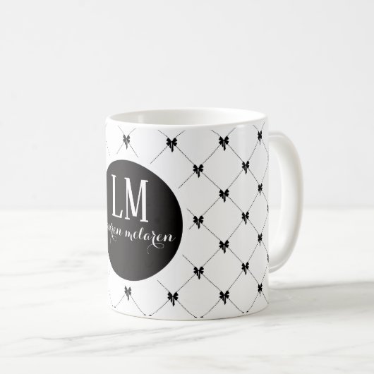 Monogram Wit & Zwarte Strik Script Koffiemok (Voorkant rechts)