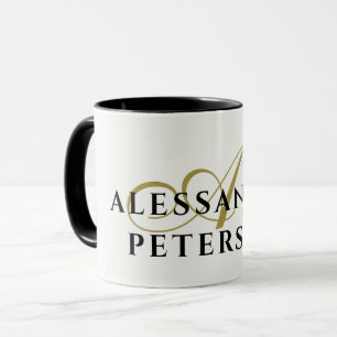 Monogram Witgoud Zwarte Naam Minimalistisch Elegan Mok