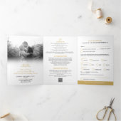 Monogram witgouden kroon bruiloft maaltijd optie R Drieluik Uitnodiging (Binnen)