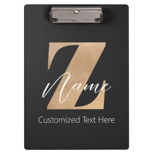 Monogram with Initial Z & Custom Name Personalized Klembord (Voorkant)