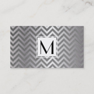 Monogram Witkleurige Box Chevron Metalen Patroon Visitekaartje
