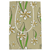 Monogram witte bloemenbeige achtergrond medium cadeauzakje (Voorkant)
