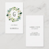Monogram witte bloemkrans visitekaartje (Voorkant / Achterkant)