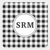Monogram, Witte Buffel Check Patroon 1.5-in Vierkante Sticker (Voorkant)