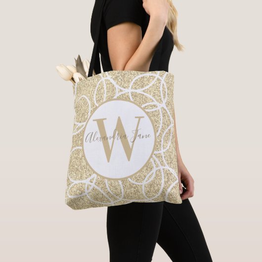 Monogram Witte Cirkel Gouden Glitter Modern Abstra Draagtas (Dichtbij)