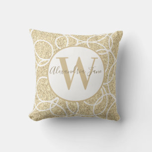 Monogram Witte Cirkel Gouden Glitter Modern Abstra Kussen