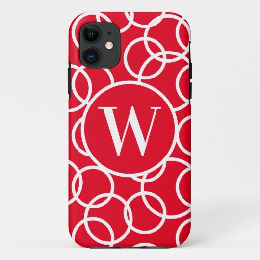 Monogram Witte Cirkels Rood Modern Abstract Case-Mate iPhone Case (Achterkant)