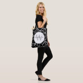 Monogram Witte Cirkels Zwart Modern Abstract Draagtas (Op model)
