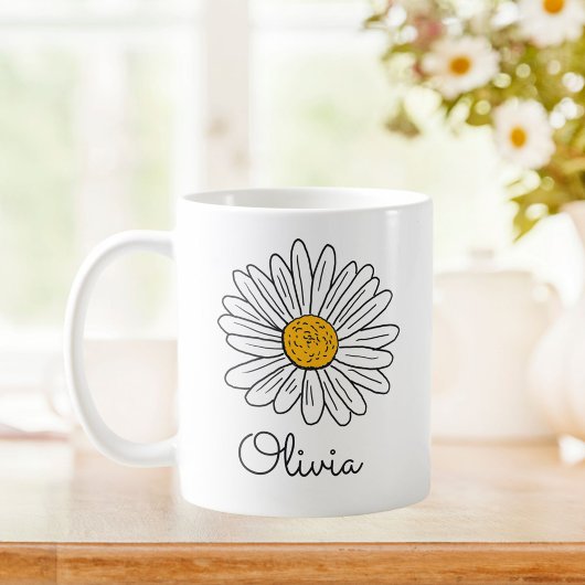 Monogram Witte Daisy Bloemen Doodle Kinder Mok