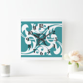 Monogram witte en Blauwgroen Vlaamse Goudgrens Vierkante Klok (Huis)