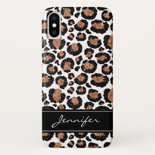 Monogram Witte en Gouden Folie Cheetah Patroon Case-Mate iPhone Case (Achterkant)
