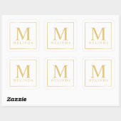 Monogram witte en goudlegant vierkante sticker (Vel)
