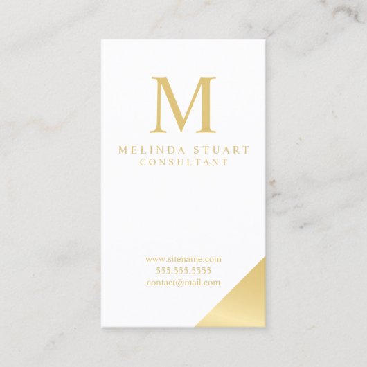 Monogram witte en goudlegant visitekaartje (Voorkant)