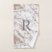 Monogram Witte Grijs Goud Roze Marmer Trendy  Bad Handdoek (Handdoek)