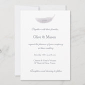 Monogram Witte Grijze Engel Veer Elegante Huwelijk Kaart (Voorkant)