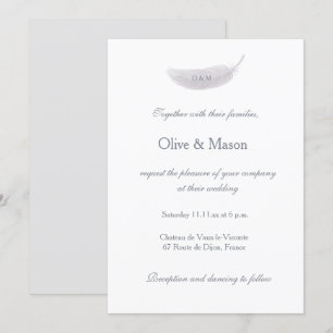 Monogram Witte Grijze Engel Veer Elegante Huwelijk Kaart