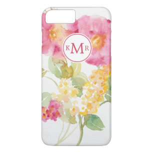 Monogram   Witte madeliefjes op blauw iPhone 8 Plus / 7 Plus Hoesje