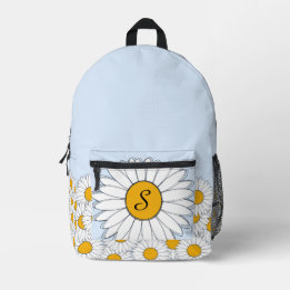 Monogram Witte Madeliefjes op Licht Poederblauw Bedrukte Rugzak