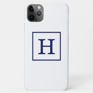 Monogram witte marineblauw omgeven Initiaal iPhone 11 Pro Max Hoesje