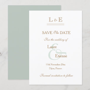 Monogram Witte Salie Gouden Ampersand Save The Dat Kaart