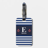 Monogram witte strepes voor de zeemacht bagagelabel (Achterkant verticaal)