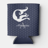 Monogram witte zeemeermin op marineblauw blikjeskoeler (Voorkant)