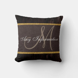 Monogram Wood Kijk Brown Burlap Rustic Kussen