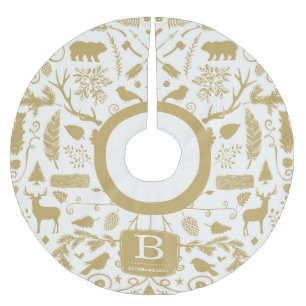 Monogram Woodland Holiday Tree Skirt / Gold Kerstboom Rok
